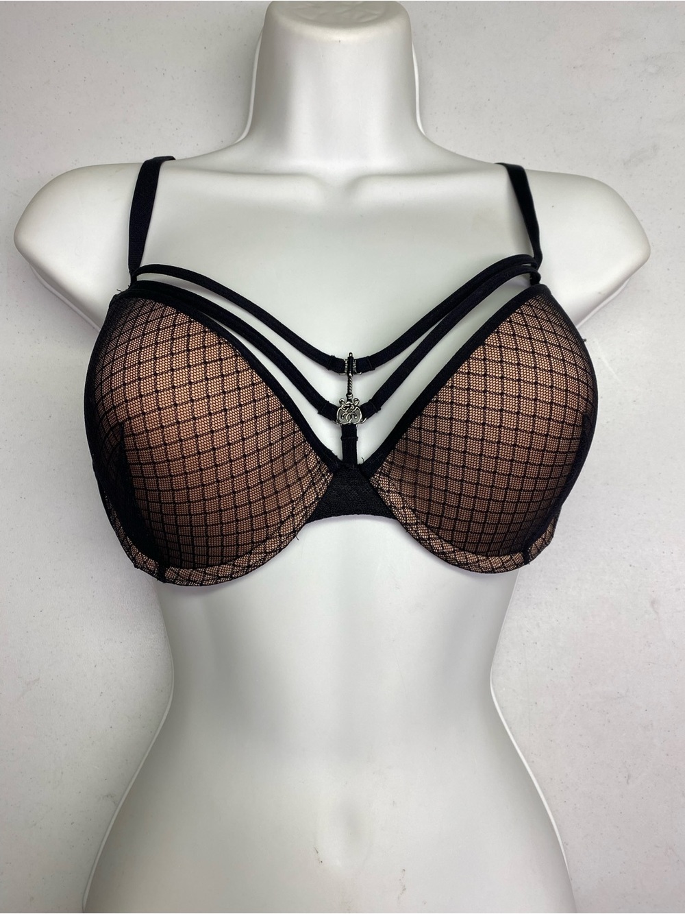 Marlies Dekkers Black Mesh Push-Up Bra Charm Detail US 36D *P1042